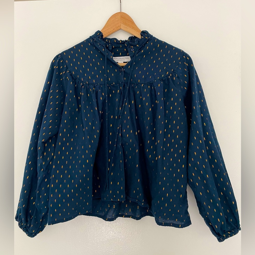 Emerson Fry Emmaline Blouse in Navy/Gold, Size XS